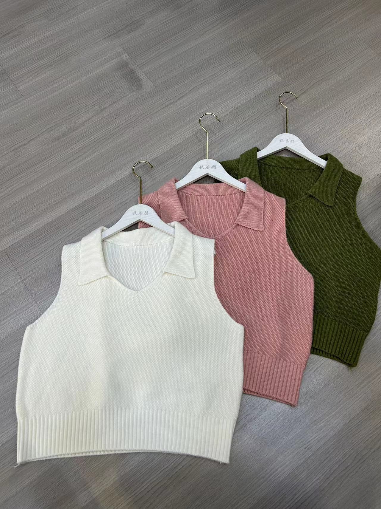 24 invierno Puyuan color sólido pequeña solapa de cuello en V chaleco de punto de invierno de otoño nuevo estilo delgado image 8