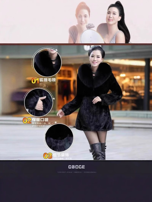 海寧秋冬用総毛皮ラビットファーコート、ミドル丈、ファー一体型、フォックスファー襟付き、女性用、お母様向け秋冬|undefined