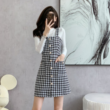 9367秋季小香风名媛气质蝴蝶结系带衬衫两件套装粗花呢格子吊带连