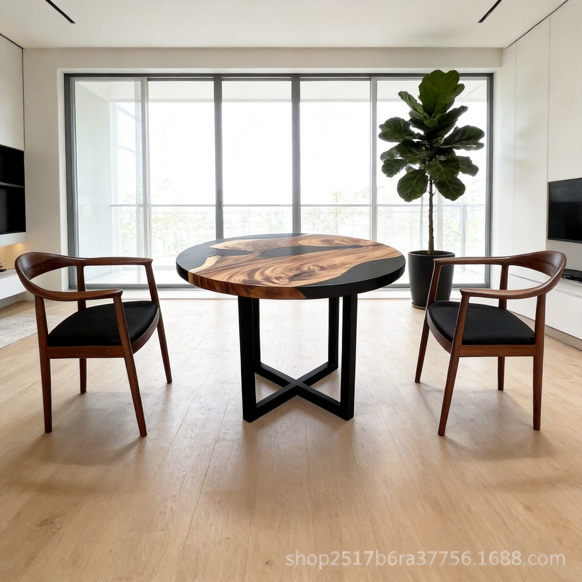 Resin wood river round table and chairs, creative and unique resin and solid wood coffee table, modern minimalist round coffee table in stock