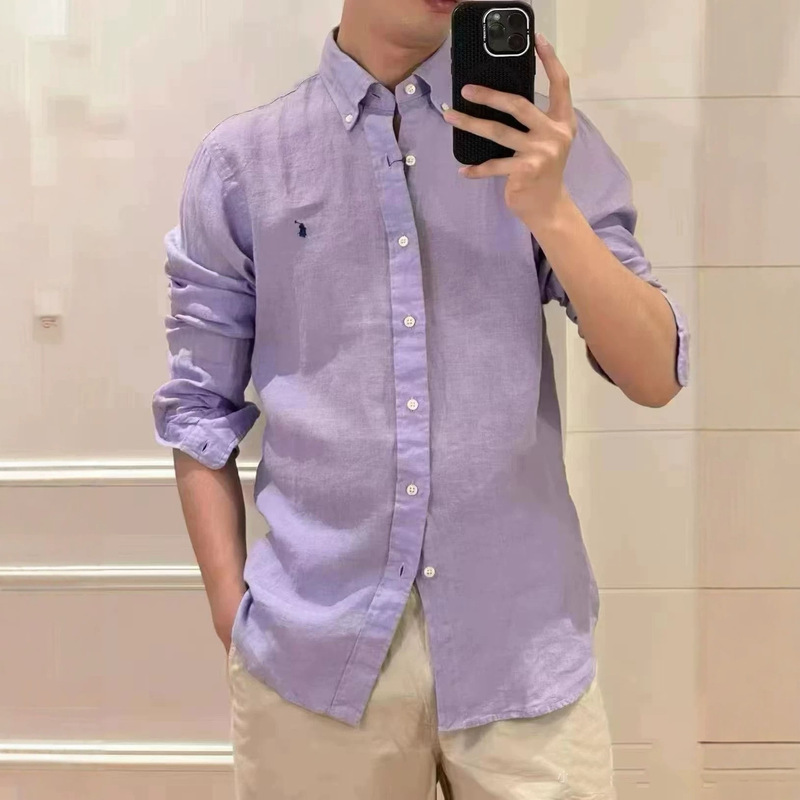 High-quality RL Ralph shirt with business logo embroidery, linen shirt for men and women, long-sleeved sun-protective cardigan