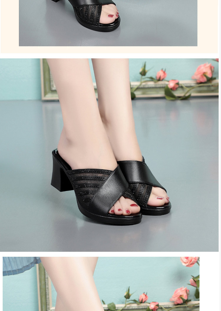Sandal cao gót nữ đính đá quai ngang mũi hở, gót vuông 9 cm — màu đen chi tiết 8