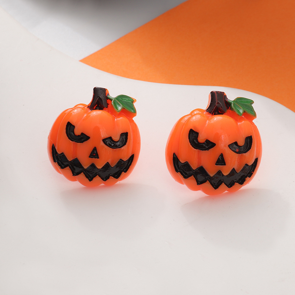 Cartoon Style Pumpkin Cat Ghost Resin Epoxy Womenu0027S Ear Studs 1 Pair