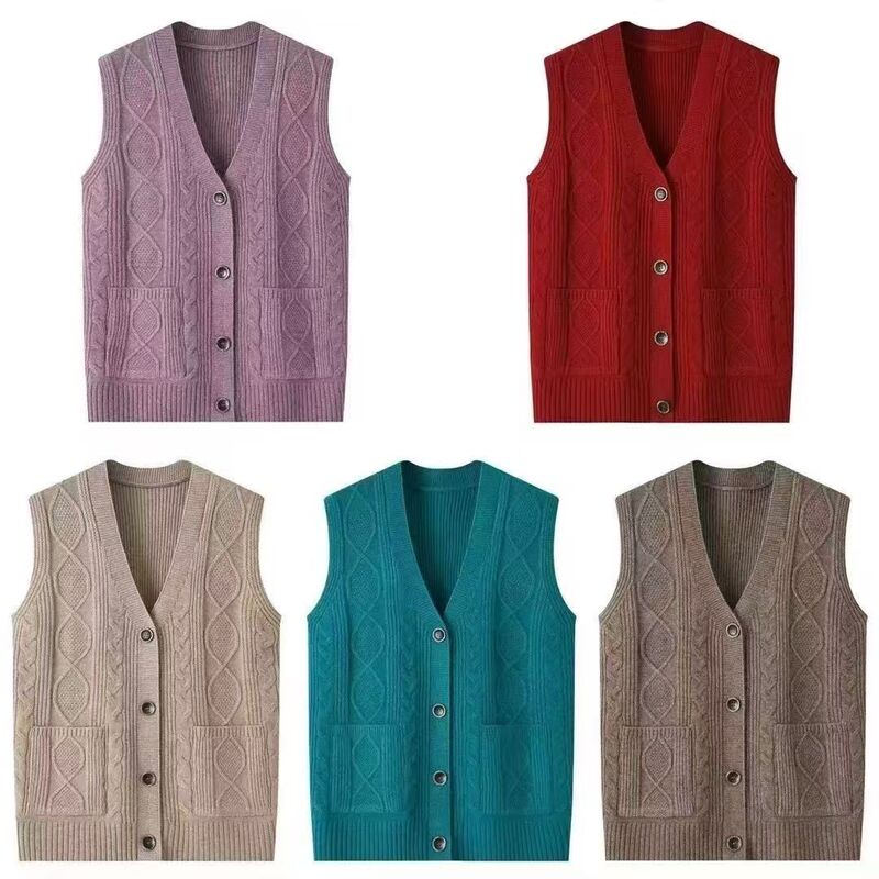 2026 Spring and Autumn New Style Mother's Clothing V-Neck Sweater Cardigan for Middle-Aged and Elderly Versatile Solid Color Sleeveless Knit Top 2026 Spring and Autumn New Style Mother's Clothing V-Neck Sweater Cardigan for Middle-Aged and Elderly Versatile Solid Color Sleeveless Knit Top