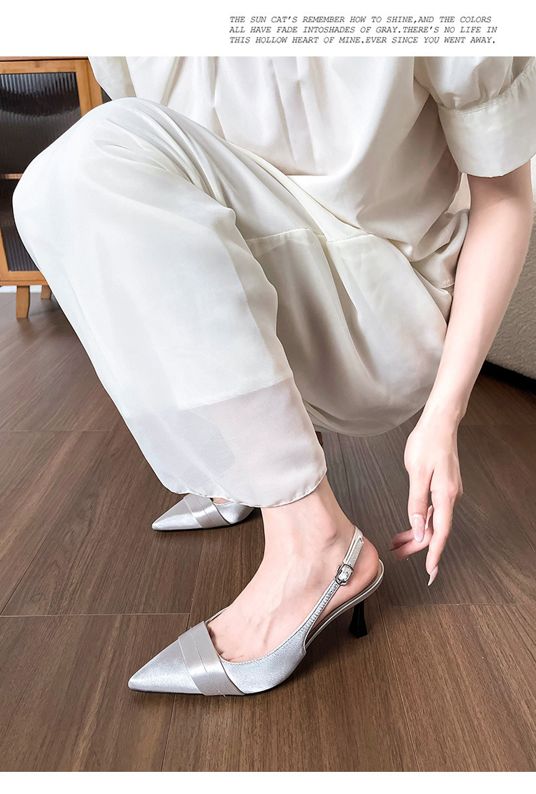 Elegant Satin Heels New French Style Shallow Mouth Dress Shoes Pointed Toe Open Back High Heel Sandals For Women_vogvips.com