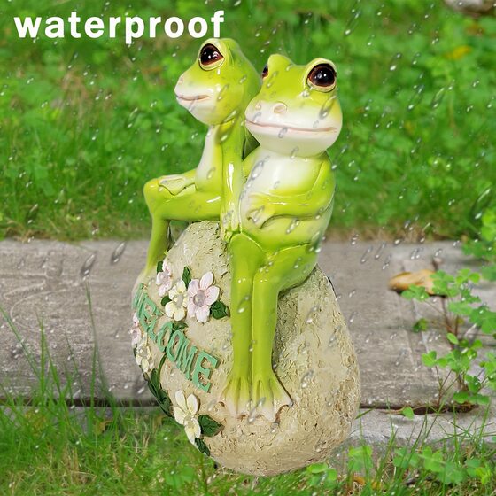 Cross-border Double Frog Statue Solar Electronic Night Light Outdoor Garden Courtyard Floor Decorations Resin