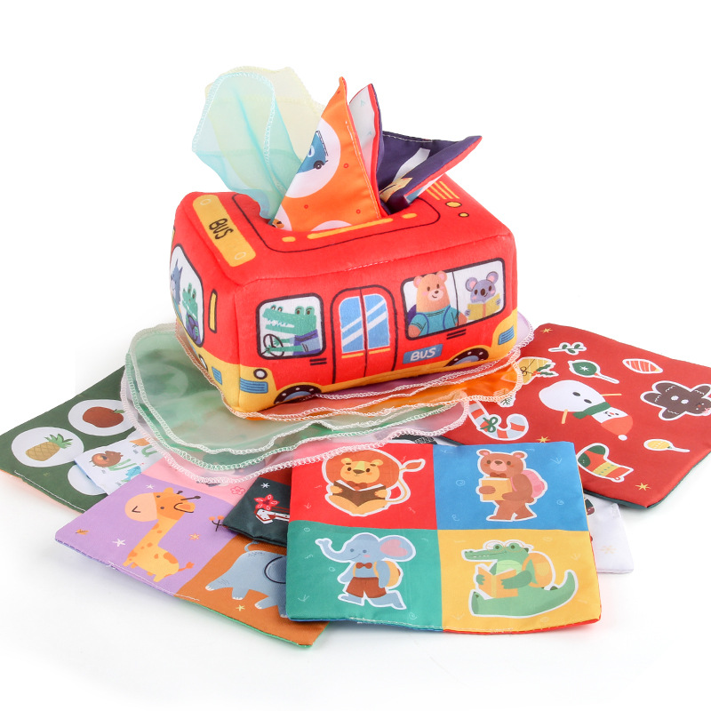 Bebé Educativo Educación Temprana libro de tela caja de juguete bebé sonando papel de tela libro de simulación de Navidad animal caja de pañuelos sin lágrimas