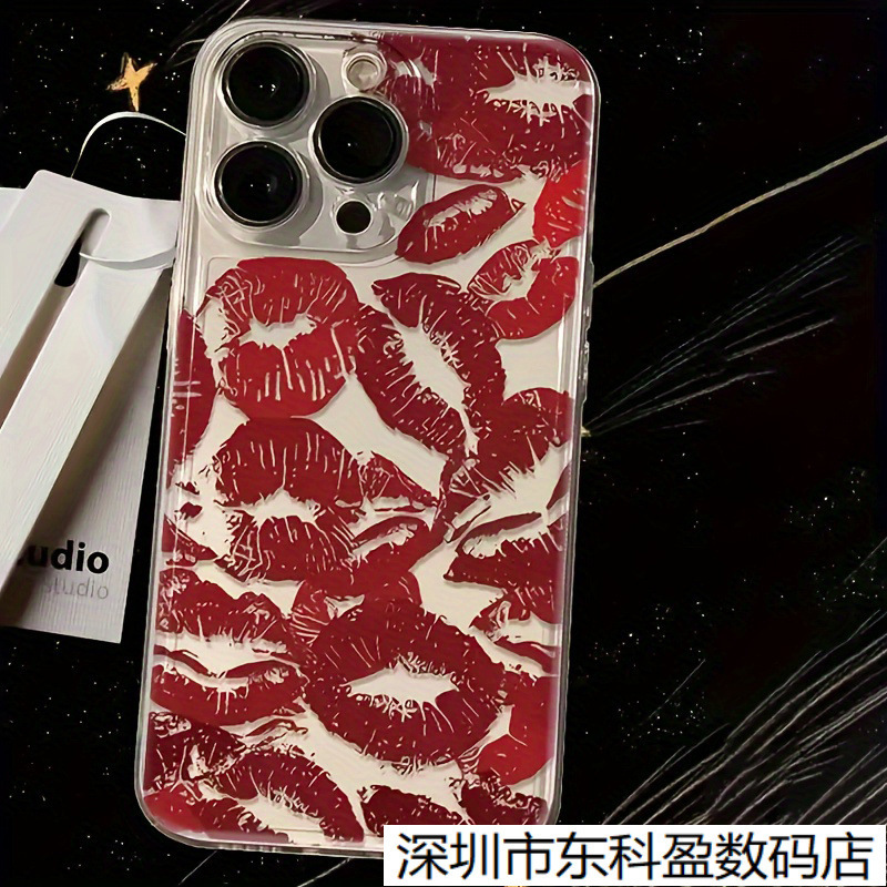 Sexy Red Lips Suitable for Iphone17 Mobile Phone Case Apple 16/15/14 Transparent 17Promax Anti-Fall 13/X