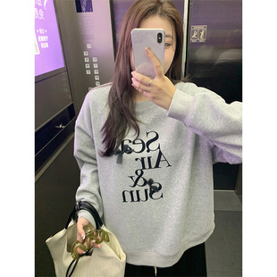 plus size Women's Clothing Niche Outfit Pullover Bow Crewneck Sweat Women's Loose Trendy Fashion Letter Long Sleeve Top