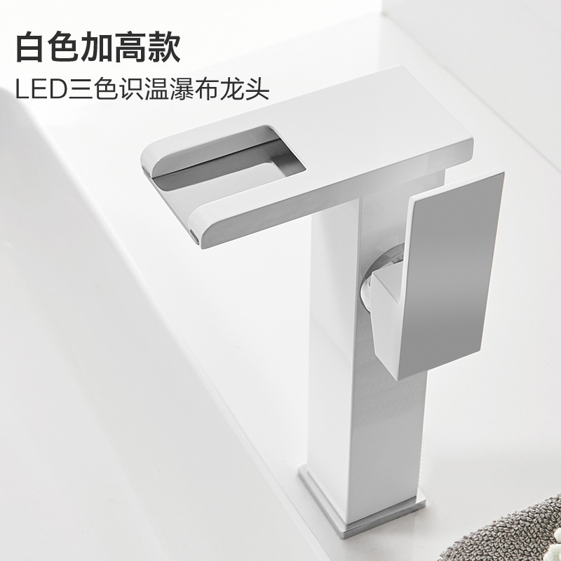 Mesa grifo lavabo cuenca caliente y fría baño gabinete baño negro LED luminoso cascada grifo
