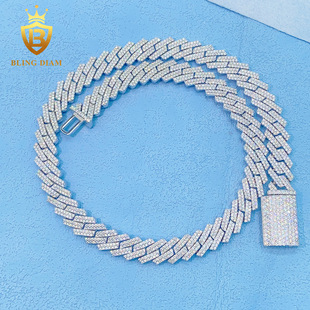 AliExpress Europe and America Hot Sale New 10mmS925 Silver Set Double Row Moissanite Cuban Chain Necklace Bracelet Wholesale