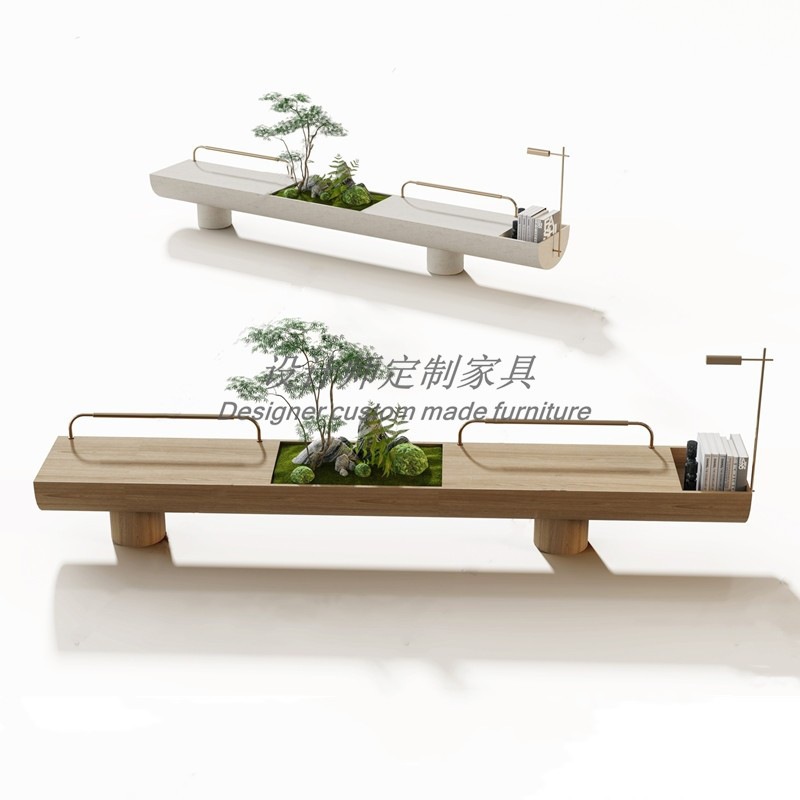 北欧简约景观凳酒店会所咖啡厅艺术长条坐凳设计师创意实木休闲凳