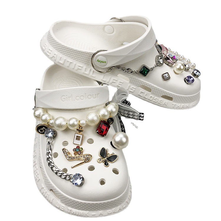Crocs-style slippers with rhinestones