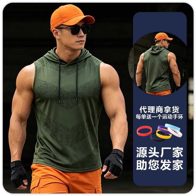 Chaleco deportivo para hombre, chaleco de entrenamiento absorbente de sudor de secado rápido, camiseta sin mangas con capucha de talla grande, camiseta para correr maratón