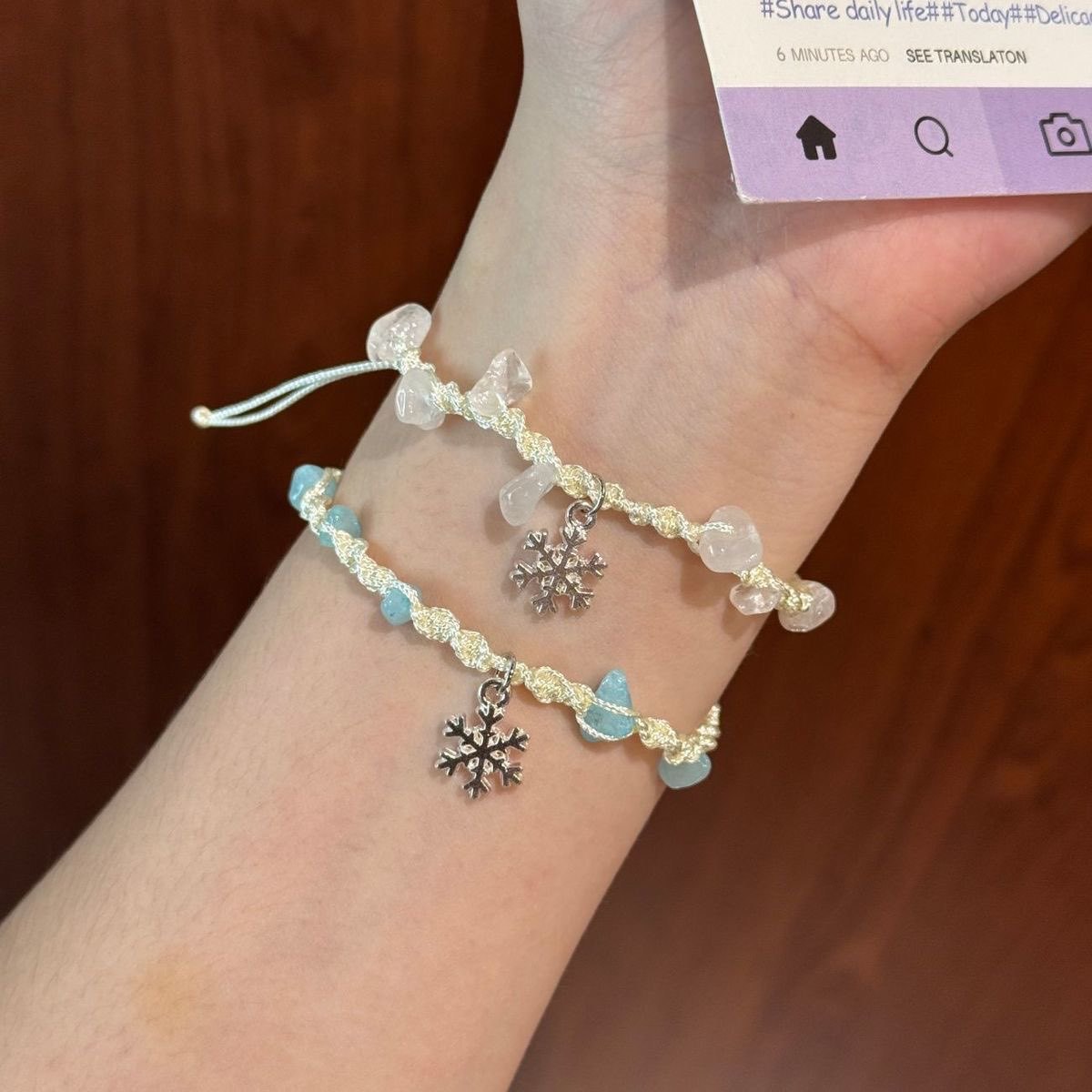 Winter Snowflake Small Fresh Bracelet Hand-Woven Couple Bestie Bracelet Sweet Ins Style Hand Jewelry Gift