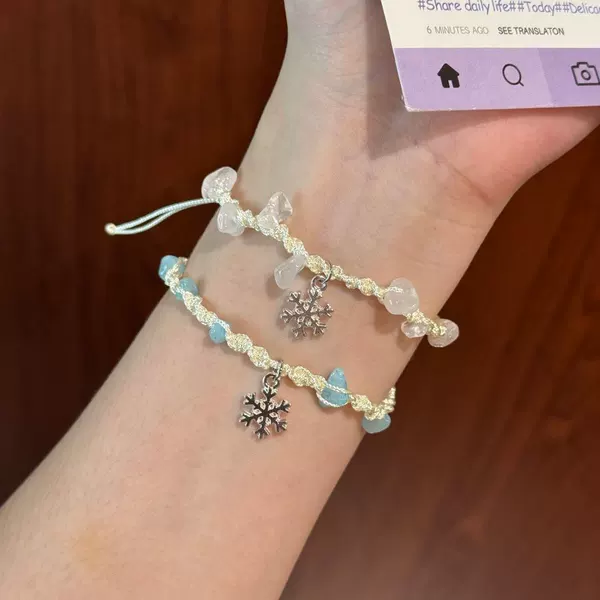Winter Snowflake Small Fresh Bracelet Hand-Woven Couple Bestie Bracelet Sweet Ins Style Hand Jewelry Gift