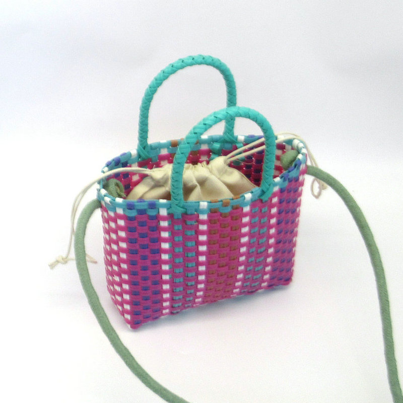 그린 플러스 로즈 레드 플러스 라운드 코튼 로프 숄더 스트랩 및 내부 포켓