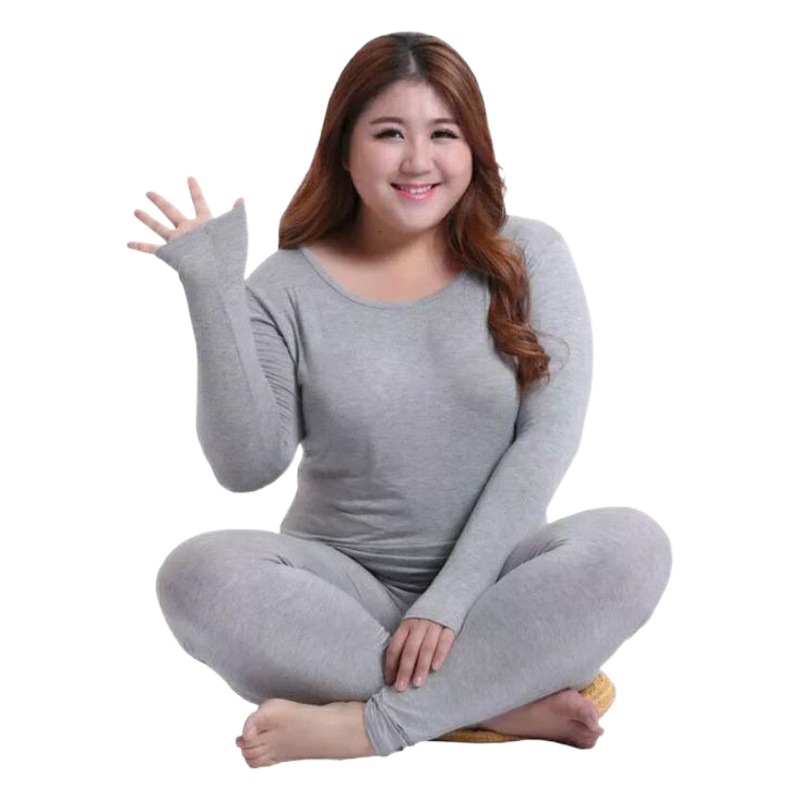 Venta al por mayor ropa interior térmica de las mujeres color sólido chica gordita más tamaño otoño lana más terciopelo fino siete colores dentro 240kg