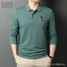 跨境电商保罗男士长袖T恤秋款翻领polo衫中青年高端商务刺绣男装