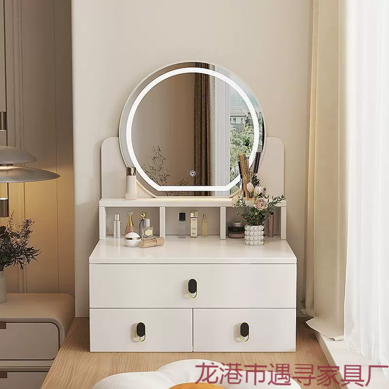 奶油风飘窗梳妆台小型化妆桌简约现代卧室2025新款翻盖床头柜一体