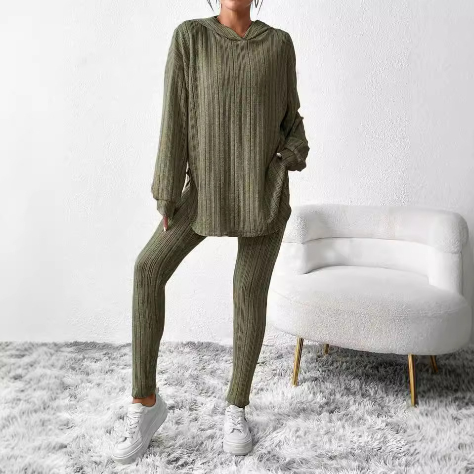 En stock Otoño Invierno Ropa europea americana de mujer de estilo transfronterizo Pantalones largos casuales holgados con capucha y mangas largas_voghion.com