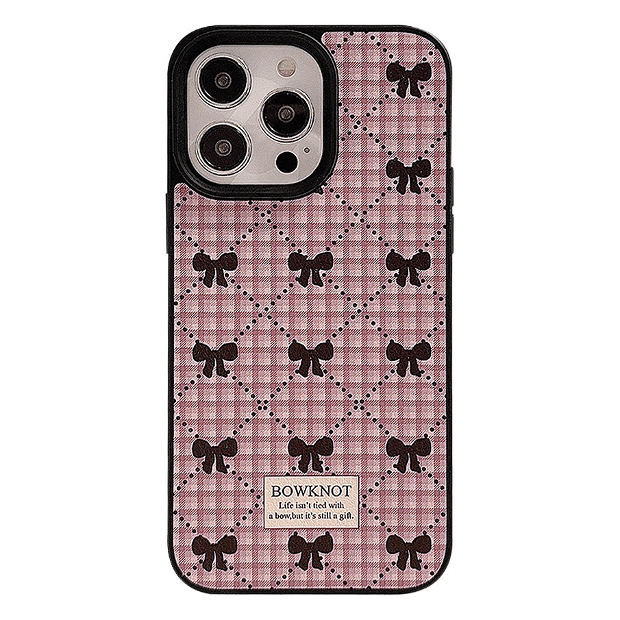 Funda para teléfono con diseño de cuadros y lazo estilo coreano para iPhone 16, 17 Pro Max, estilo dulce para iPhone 11, adecuada para iPhone 15, de cuero para iPhone 13, para invierno.