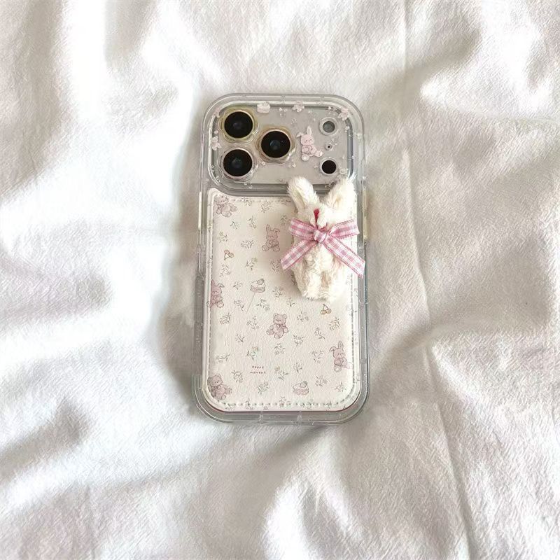 Full-Screen Floral 3D Rabbit Anti-Fingerprint Case Suitable for iPhone 17 Pro Max Flower Mirror Phone Case 16/15