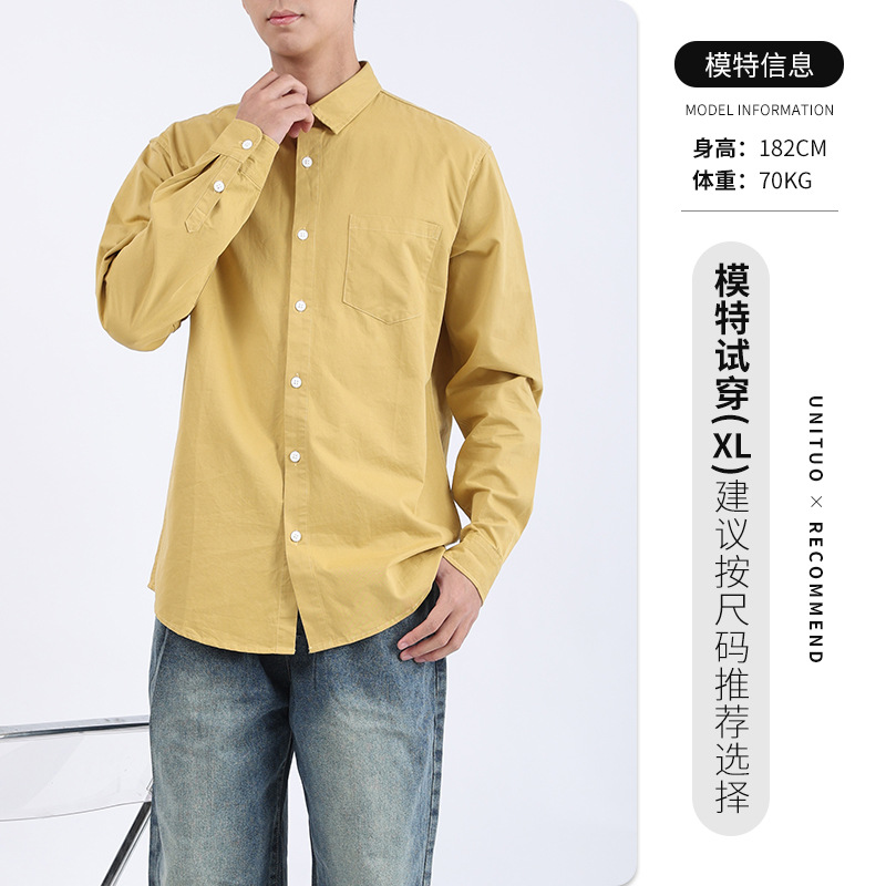 Hombres de otoño algodón camisa de manga larga abrigo relajado casual versátil de color sólido herramienta de bolsillo camisa de solapa de moda masculina