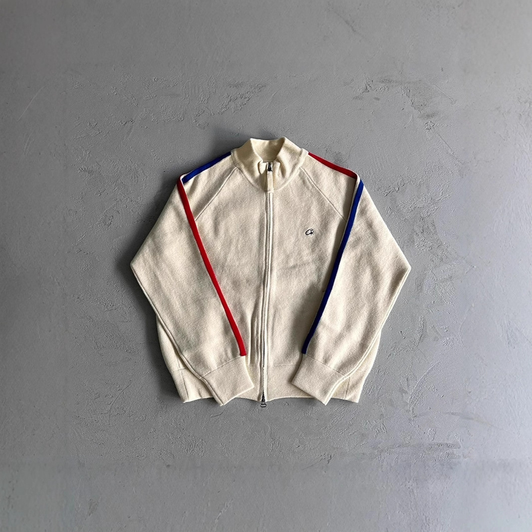 Croteiz American Street Hip-Hop Alcatraz Embroidered Letter Stand Collar Zipper Knit Sweater Men's Jacket