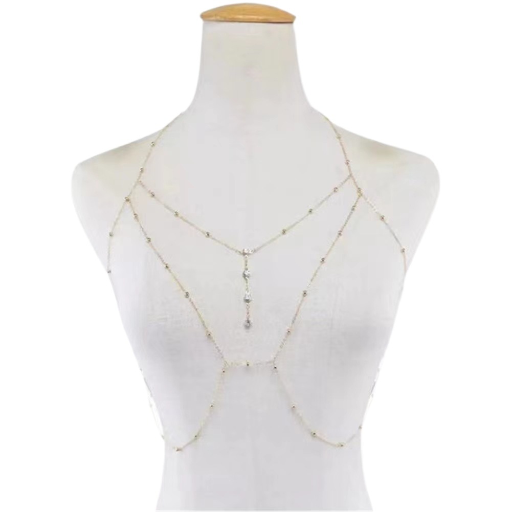Europa y América exagerada sexy playa vacaciones cuerpo ropa cadena collar creativo rhinestone colgante borla collar cadena del pecho