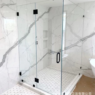 澳标L型淋浴房浴室隔断简约哑黑平开门Modern Bathroom GlassDoor