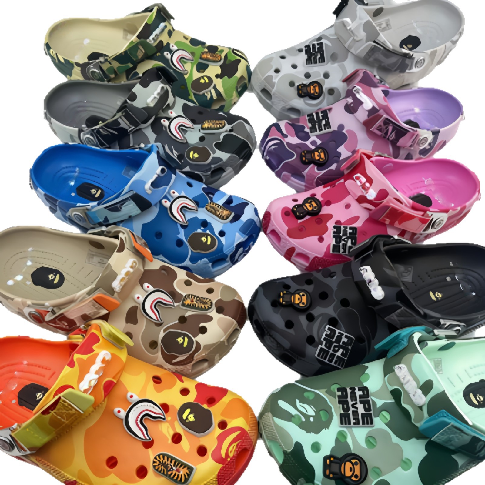 2025 nueva impresión de hebilla de hierro camuflaje cabeza de mono agujero zapatos cómodos y versátiles zapatos para hombres y mujeres sandalias zapatillas de playa