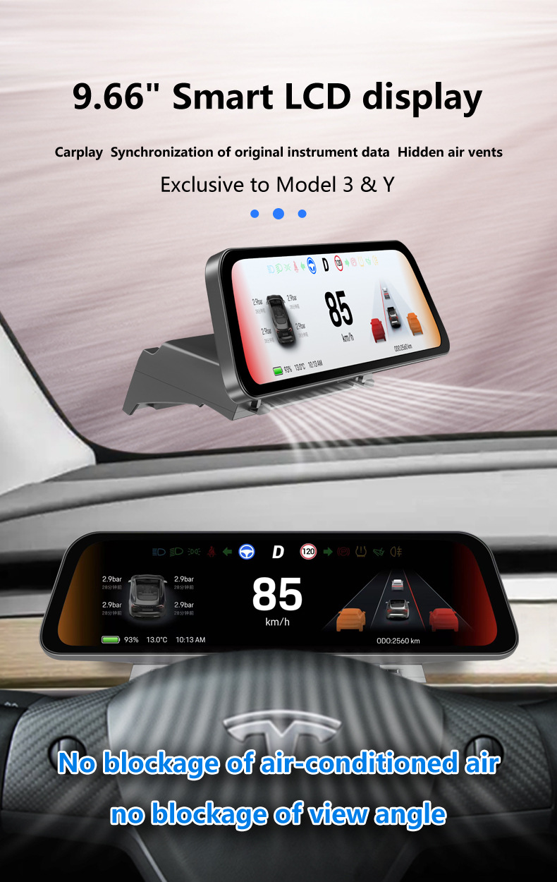 Cross-Border New Products Suitable for Tesla's New Model 3/Y/Wireless Carplay 9.66inch Modified Dashboard