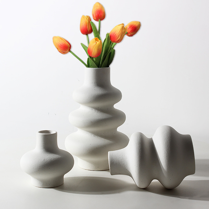Cross-border creative off-white frosted ceramic donut gourd vase set hydroponic B&B home model decoration