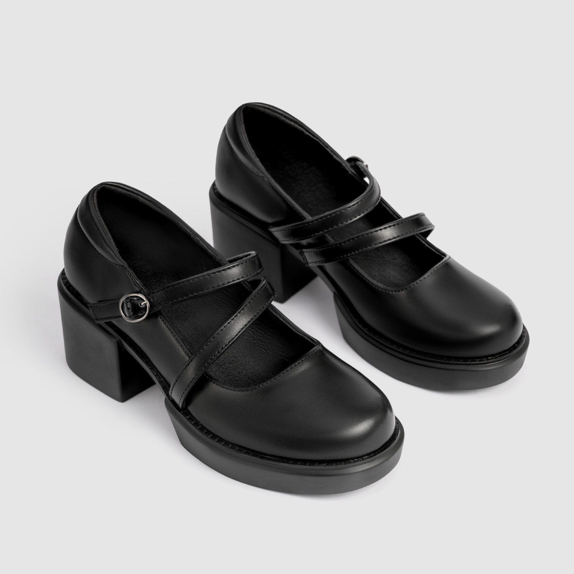 高跟鞋凉鞋女款单鞋夏玛丽珍鞋不累脚小皮鞋现货包头pu粗跟女鞋