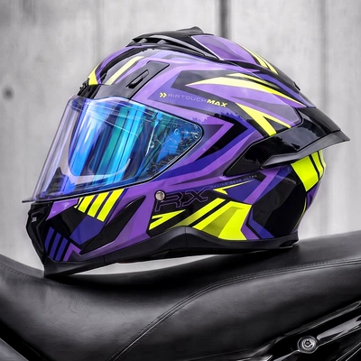 Motosiklet kaskı (dəbilqə) — riding, full-face motorcycle helmet - purple-war-falcon-electronic-blue-coating-mirror-free-transparent-mirror-m55-56cm