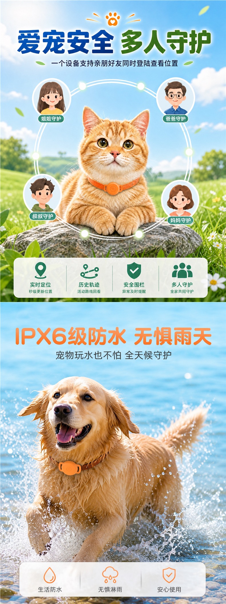 Dog tracker, pet GPS collar, tracking device, cat tracking anti-lost locator, waterproof instrument