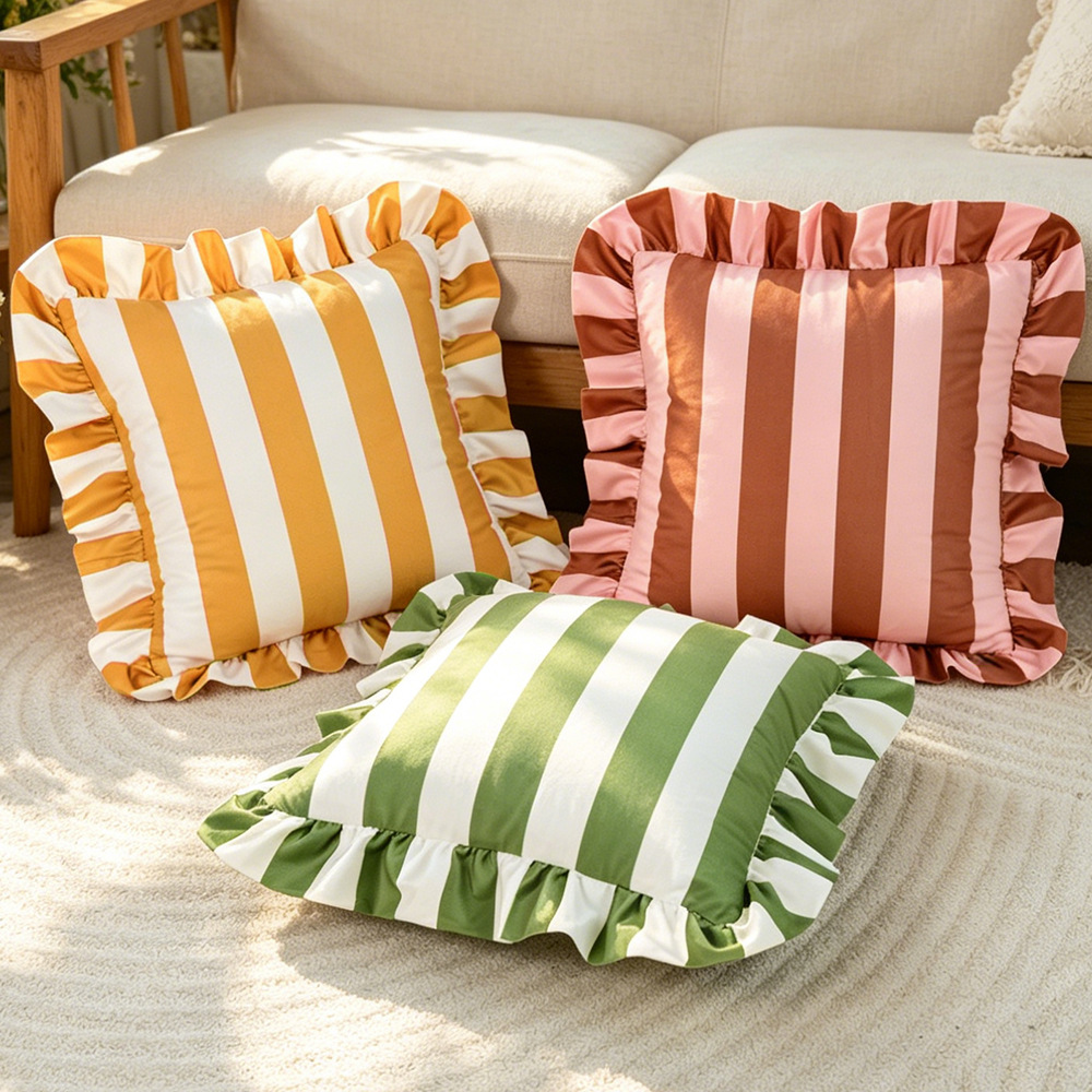 Cross-border ins rayas coreanas holandesas de loto falda almohada de tela para el hogar decoración americana sofá funda de almohada