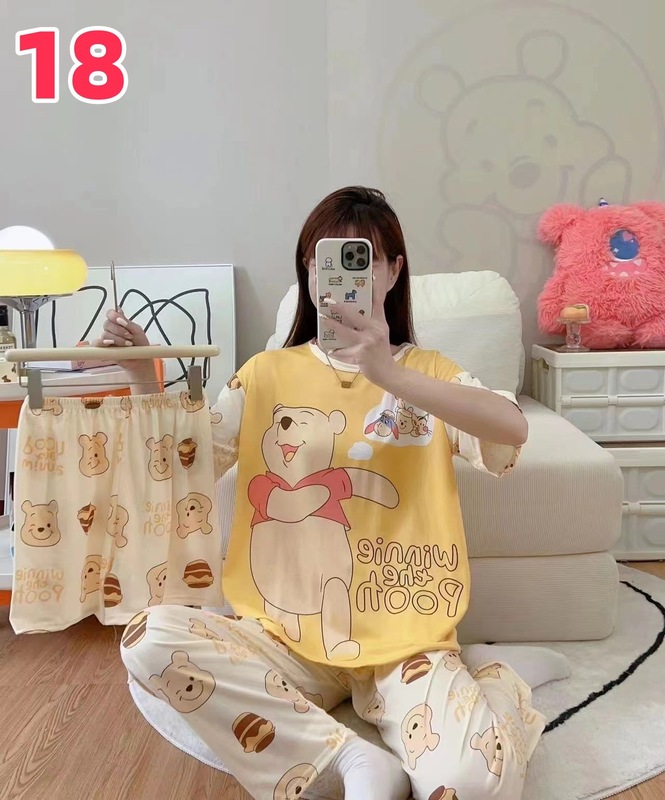 睡衣女夏季新款卡通三件套可爱简约休闲圆领家居服套装可外穿|undefined