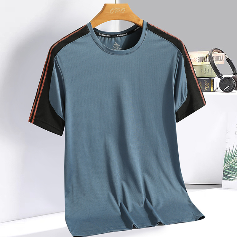 Camiseta de manga corta de seda de hielo de verano para hombres deportes delgados top de secado rápido camiseta coreana para hombres aire acondicionado transpirable al aire libre de manga corta