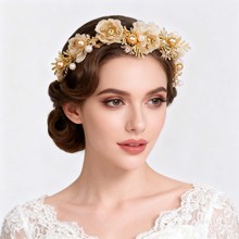 仿真新娘叶子发箍头饰海滩出游金色花环发饰公主发带度假头花配饰