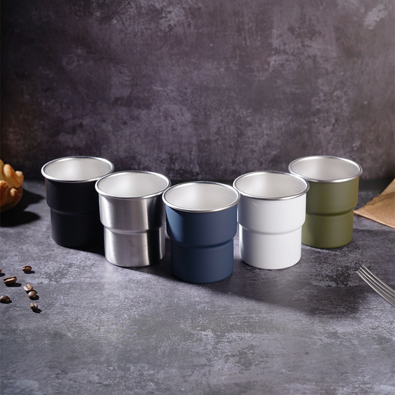 Single Layer 304 Stainless Steel Curled Ladder Beer Cup Outdoor Camping Style Coffee Step Cup Portable Stackable Cup