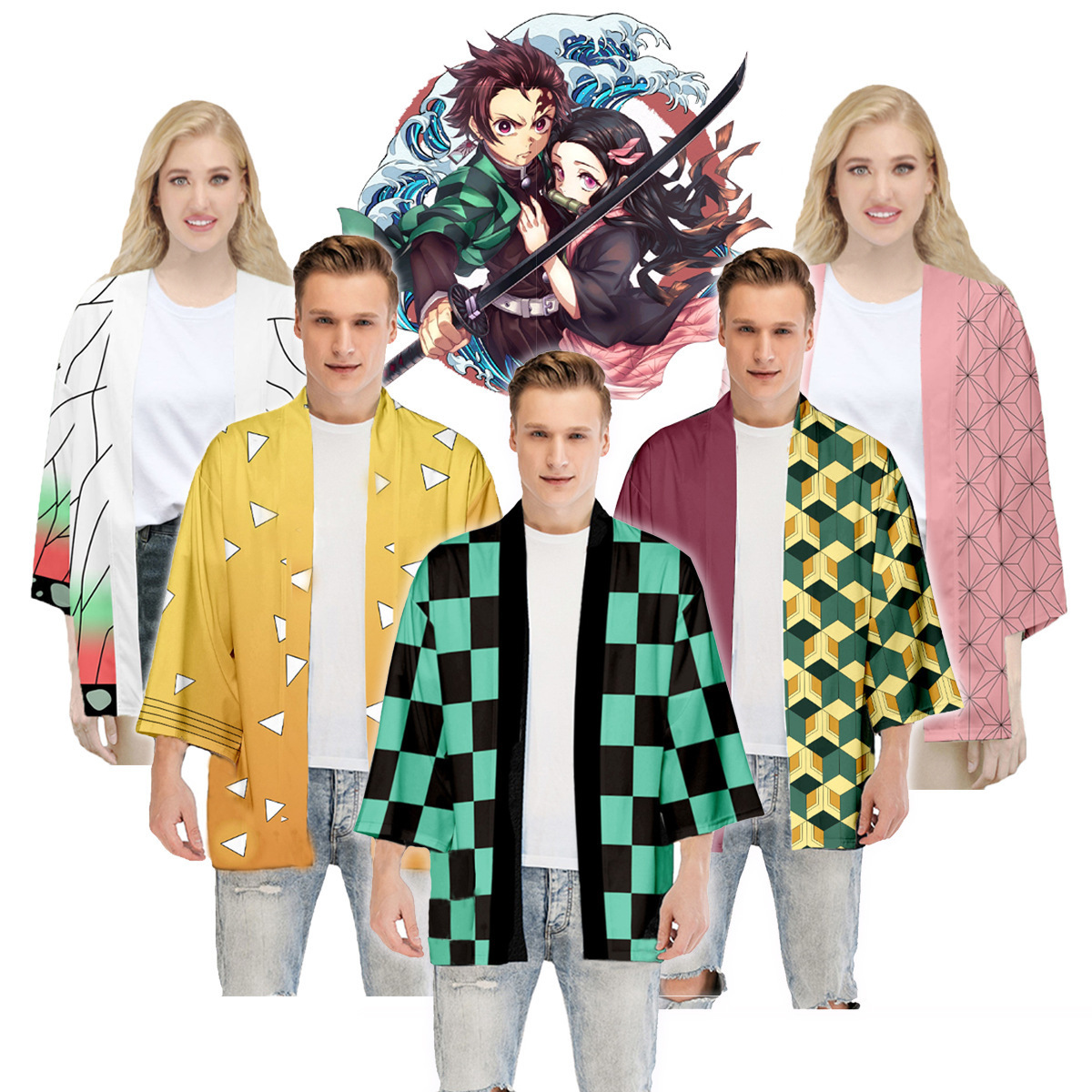 现货日漫 鬼灭图案炭治郎豆子cos羽织和服披风道袍汉服3D数码印花