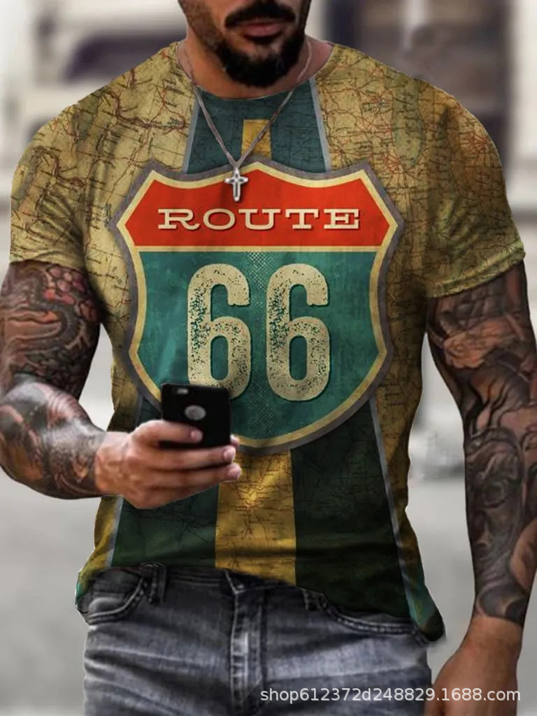 Fabricante de la fuente de los hombres de la camisa de manga corta de la calle Nueva Venta caliente de comercio electrónico transfronterizo camiseta impresa 3D arte flexible