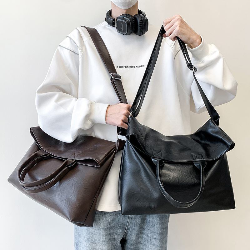 Cross-Border Versatile Commuter Soft Pu Crossbody Bag for Men, Niche Style Commuter Shoulder Bag, Trendy Brand Large Capacity Tote Bag for Men