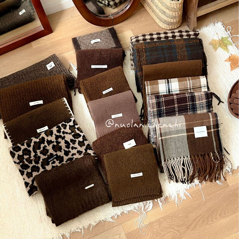 Collection of Melard Color Series Scarves for Autumn and Winter, Warm and Stylish for Students, Versatile Scarf in Coffee Color, Wholesale from Manufacturer