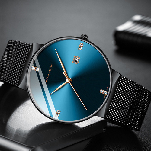 Hannah Martin Diamond Waterproof Student Calendar Steel Band Watch Diamond Simple Men's Quartz Watch