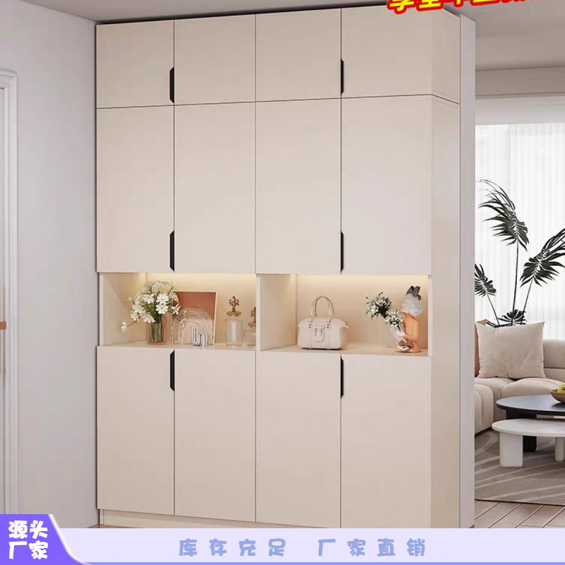 Solid Wood Shoe Cabinet at the Entrance, Entrance Hall, Large-Capacity Living Room Integrated Partition, Wall Storage Locker