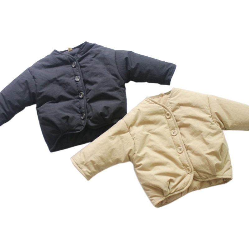 Nuevo producto chaqueta acolchada de algodón para niños de invierno chaqueta acolchada de algodón para niños versión coreana suelta de color sólido cuello redondo chaqueta de invierno para niñas clase A