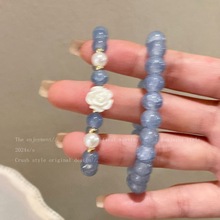 海蓝宝山茶花手串女款小众设计闺蜜高颜值学生党串珠手饰